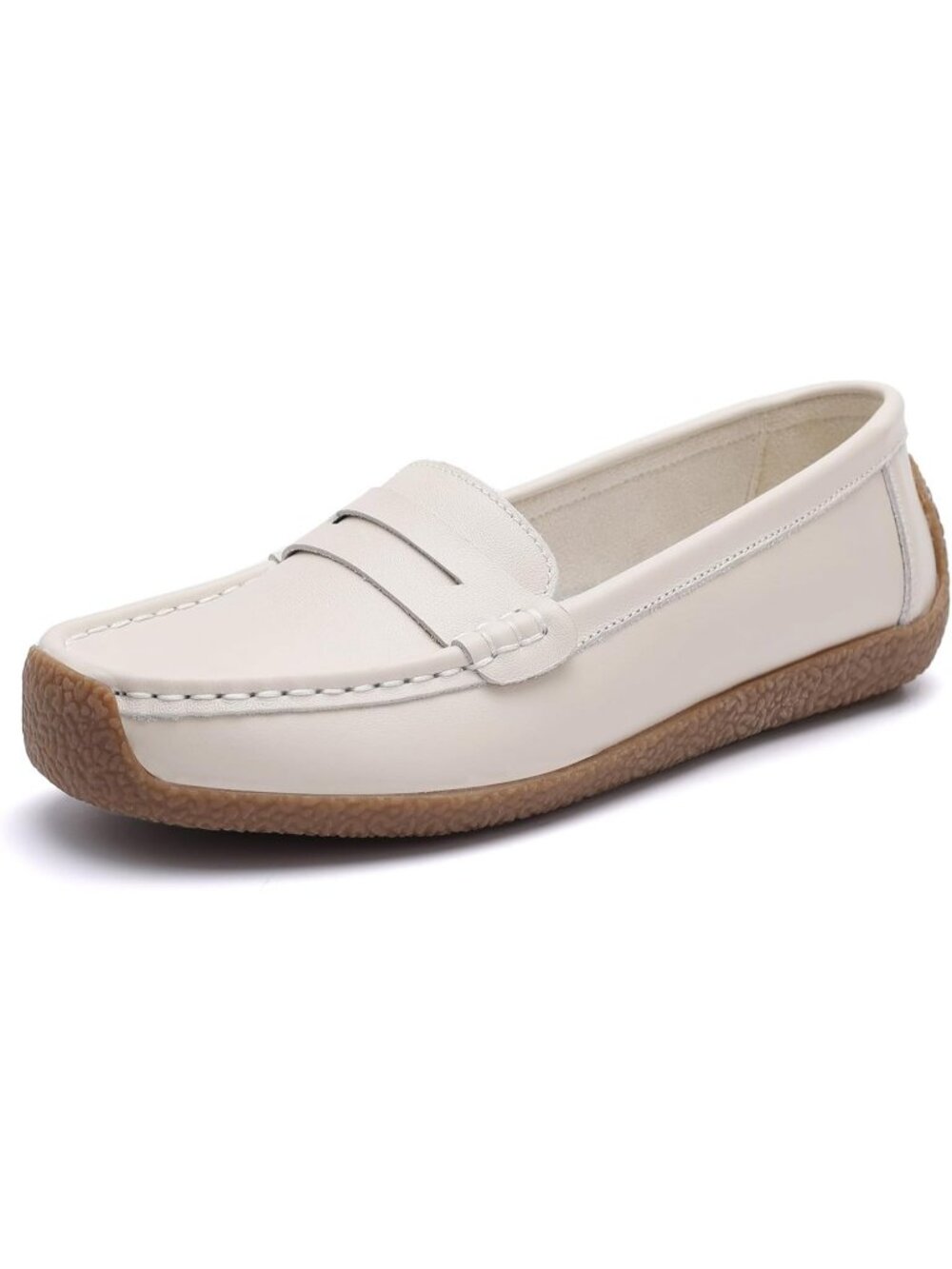 Women's Beige Loafers Slip-Ons Cute Casual Dress Walking Comfort Flats Shoes